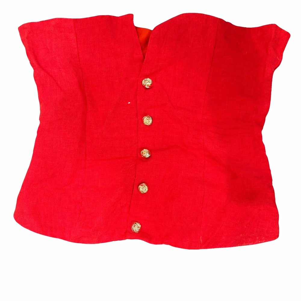 Chic Red Buttoned Strapless Bustier Blouse